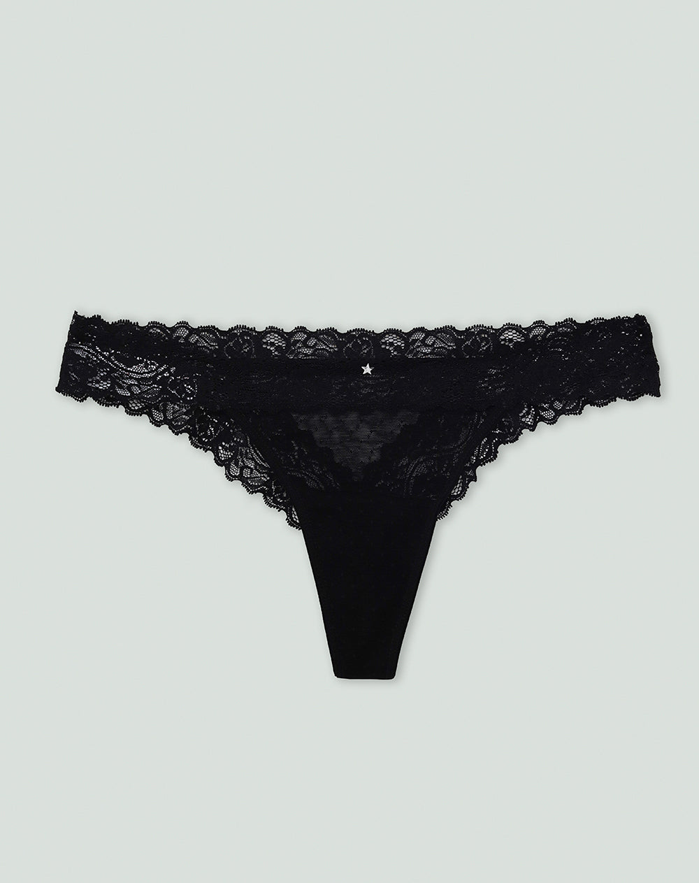 Panty tipo tanga en tull y eslástico en encaje negro
