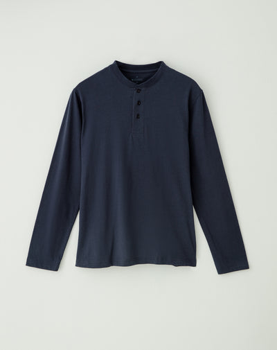 Camibuzo algodón sostenible botones en cuello azul para hombre