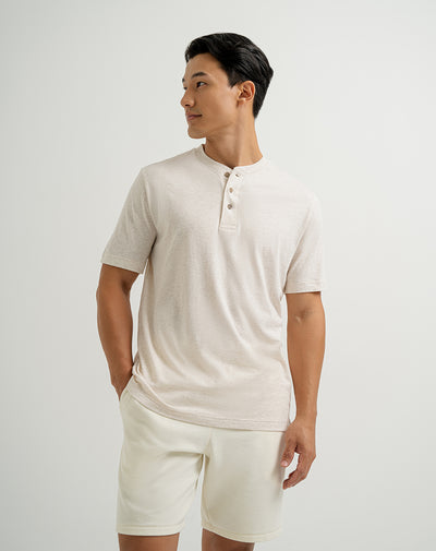 Camiseta algodón sostenible botones en cuello crudo para hombre