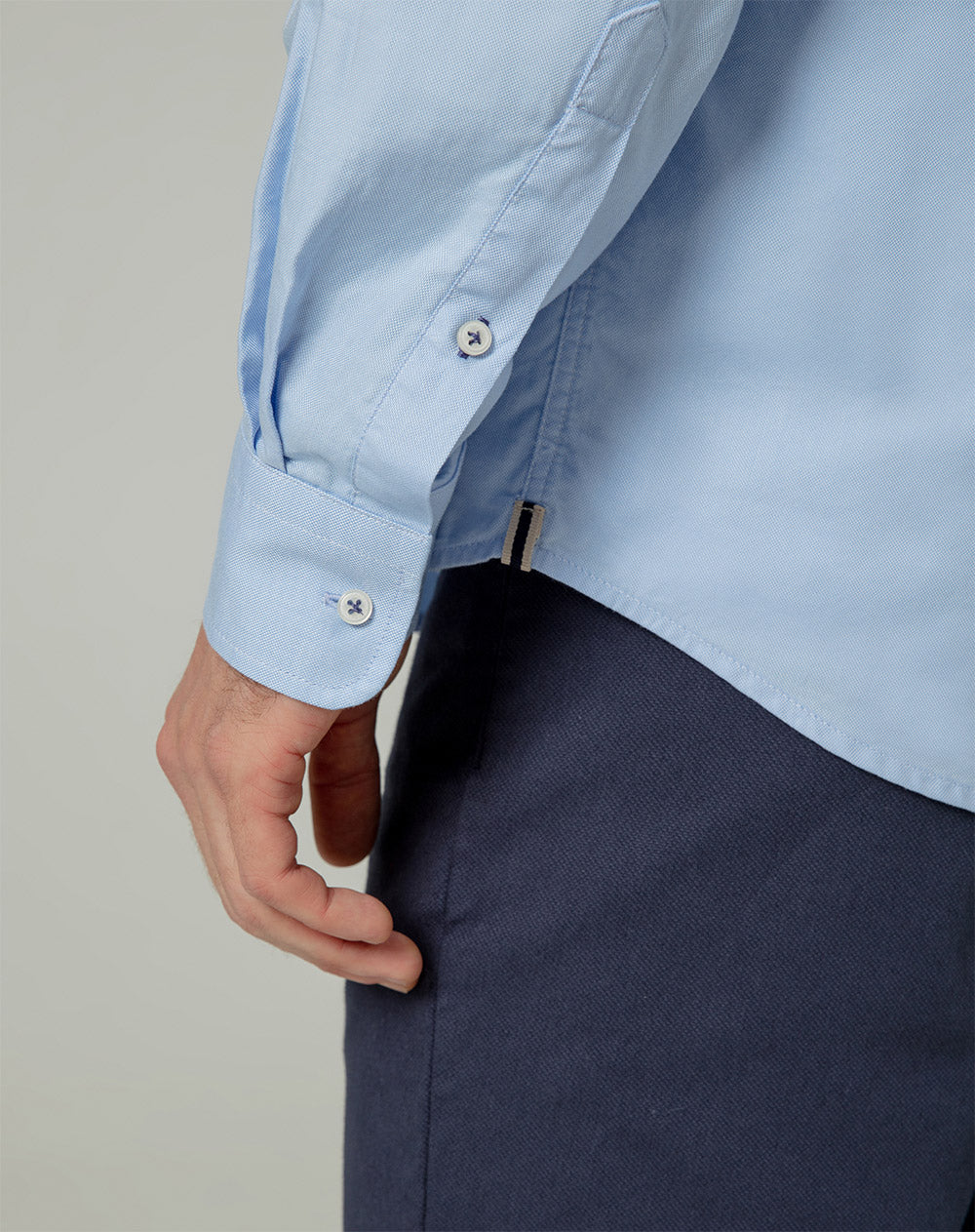 Camisa manga larga regular algodón azul hombre