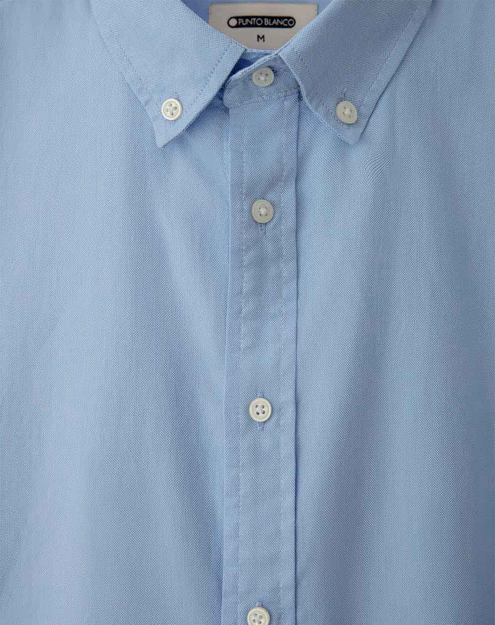 Camisa manga larga regular algodón azul hombre