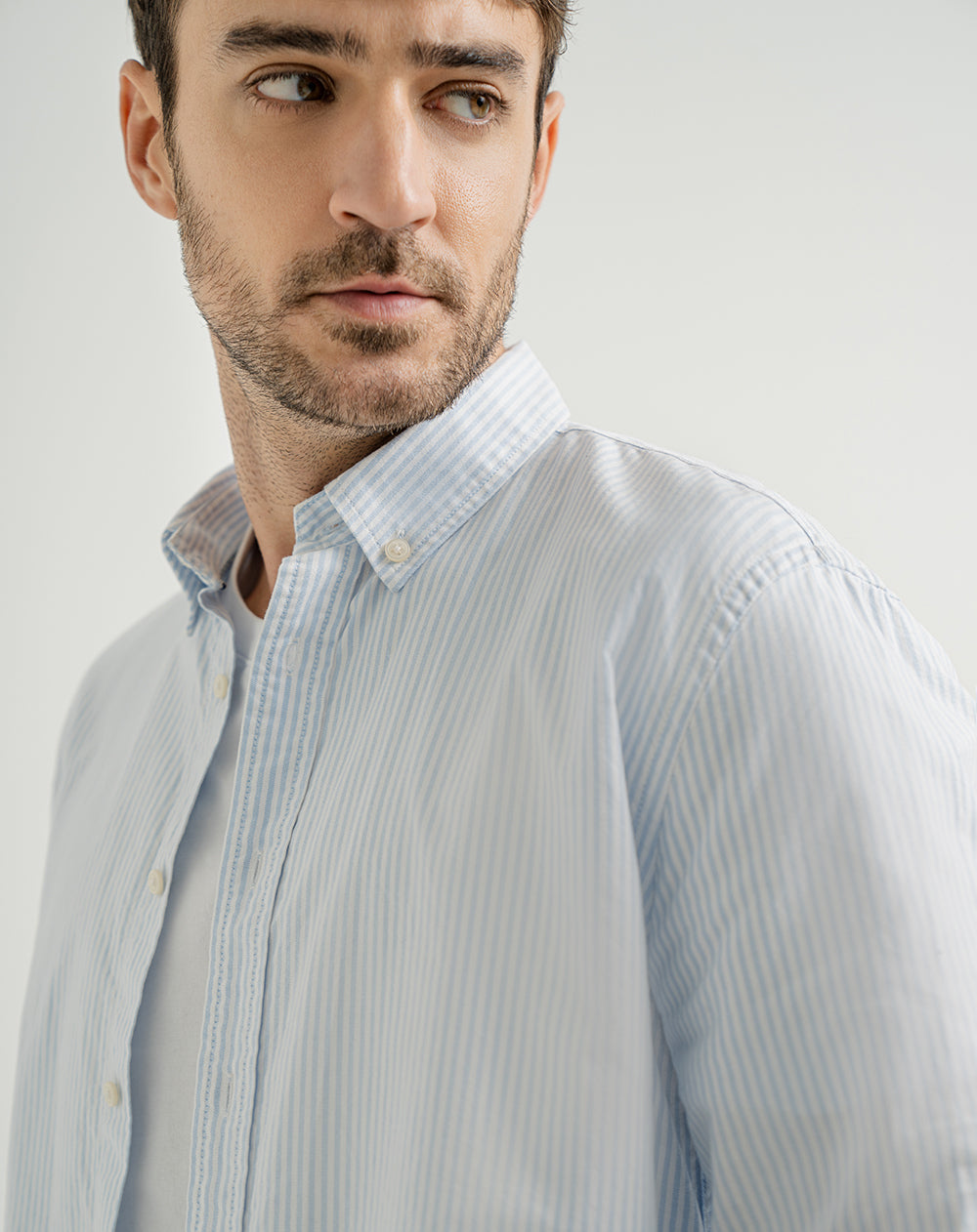 Camisa manga larga regular algodón azul hombre