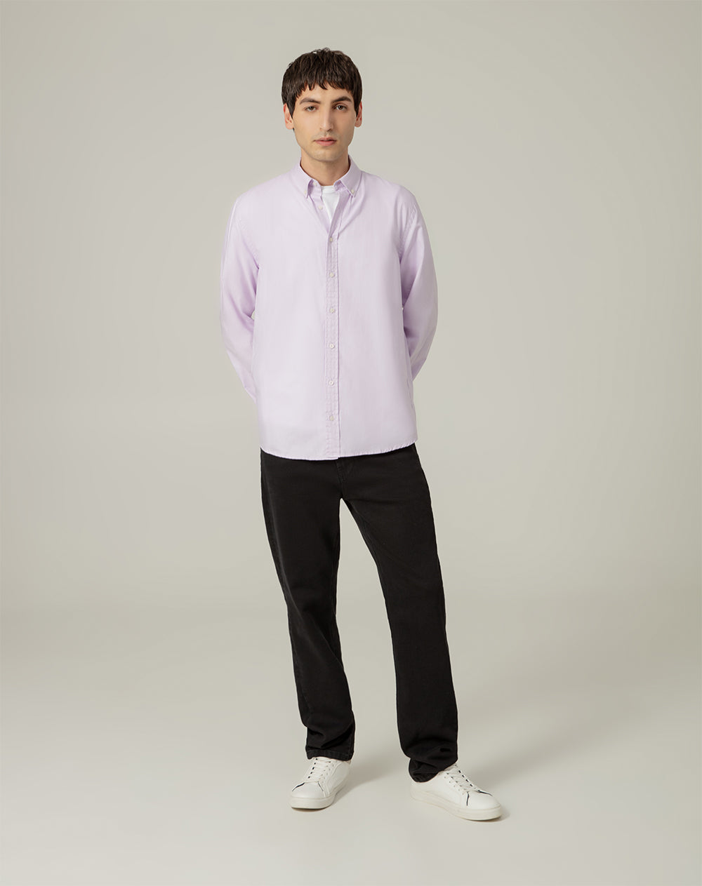 Camisa regular fit manga larga lila