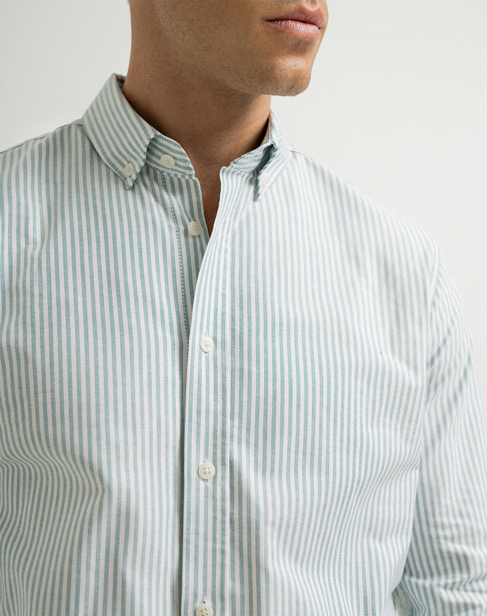 Camisa manga larga regular algodón oxford verde hombre