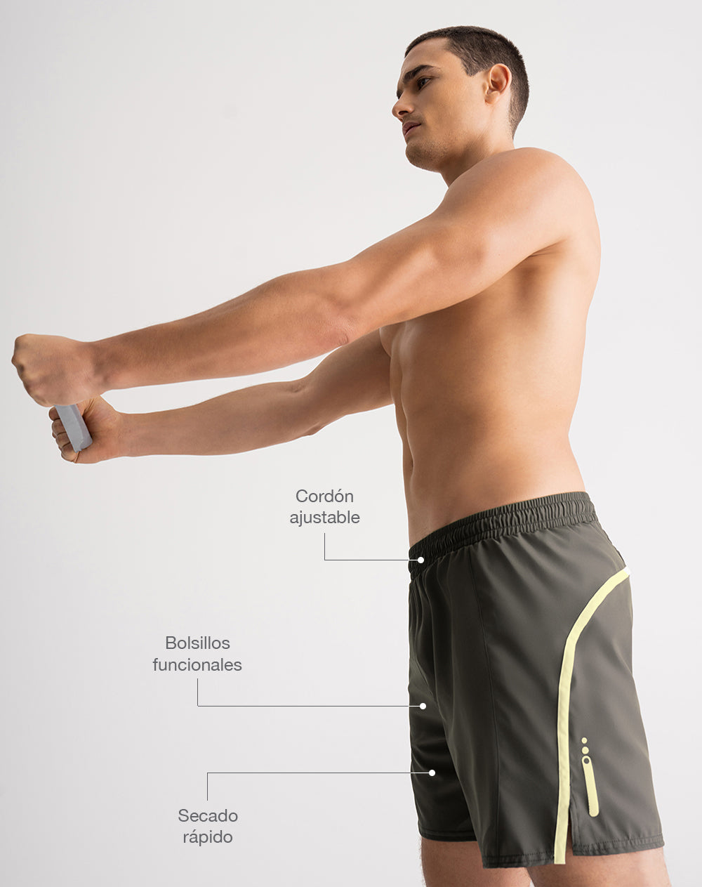 Pantaloneta deportiva secado rápido verde hombre