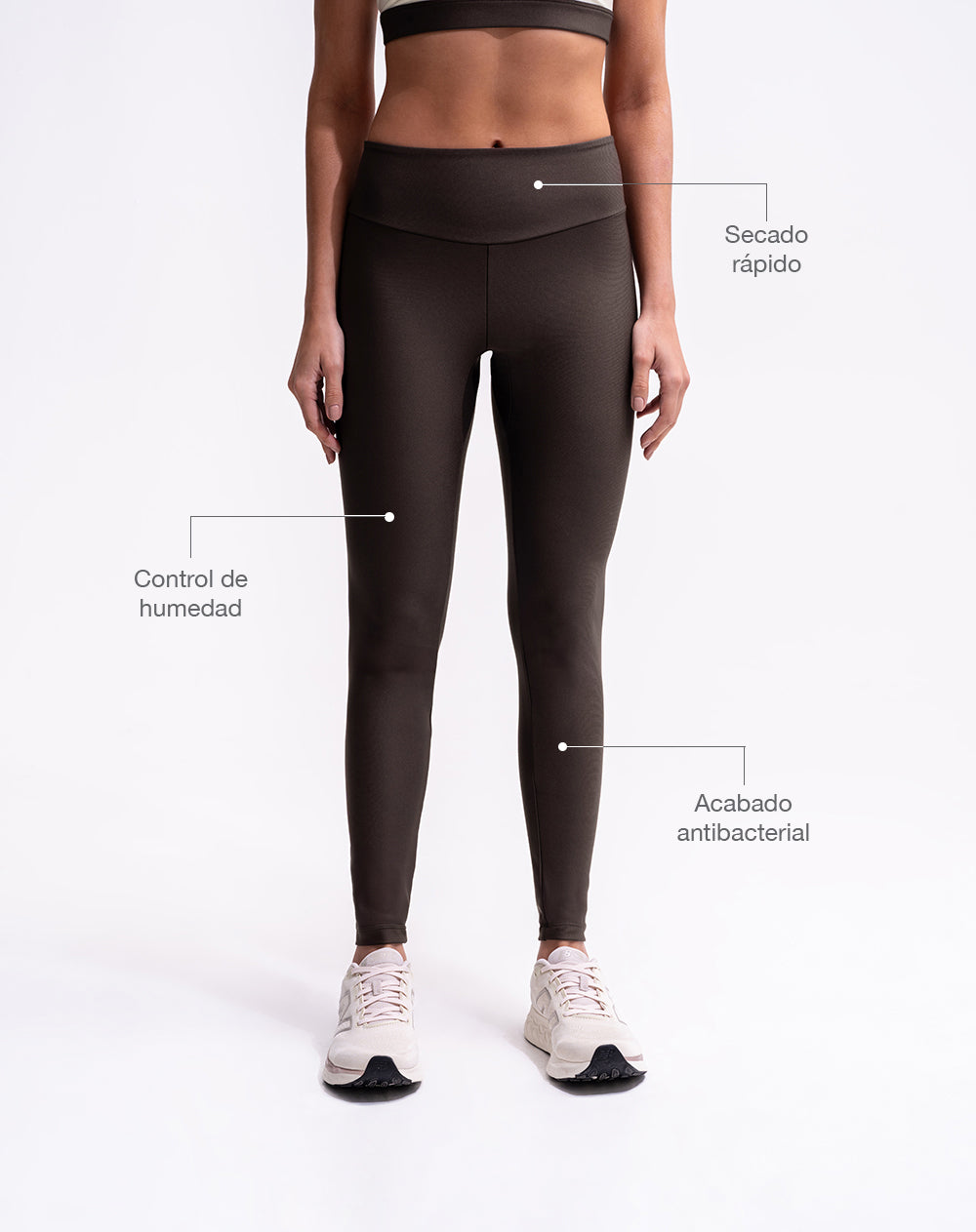 Legging deportivo tiro alto control humedad café mujer