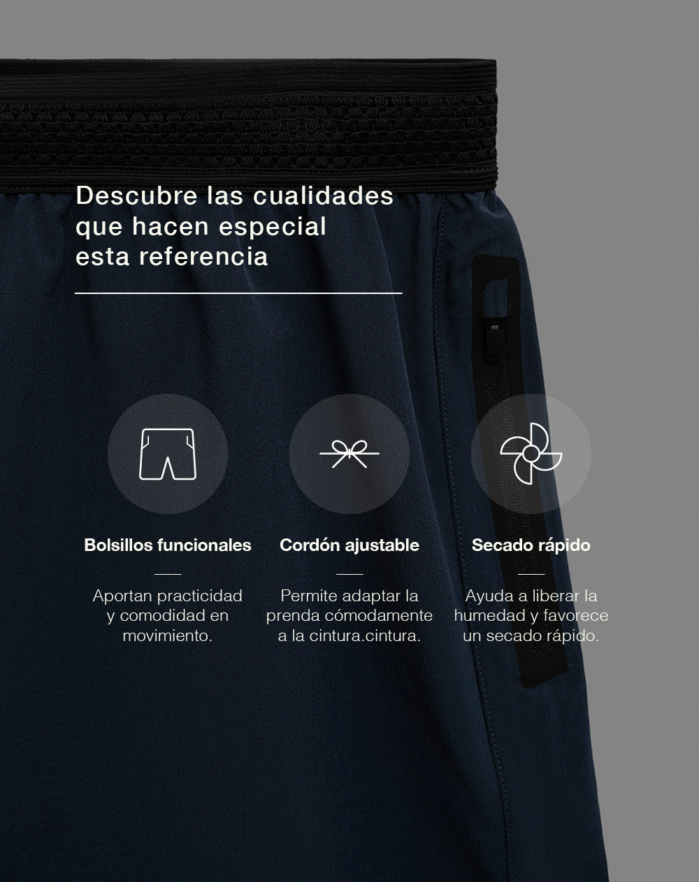 Pantaloneta deportiva secado rápido azul hombre