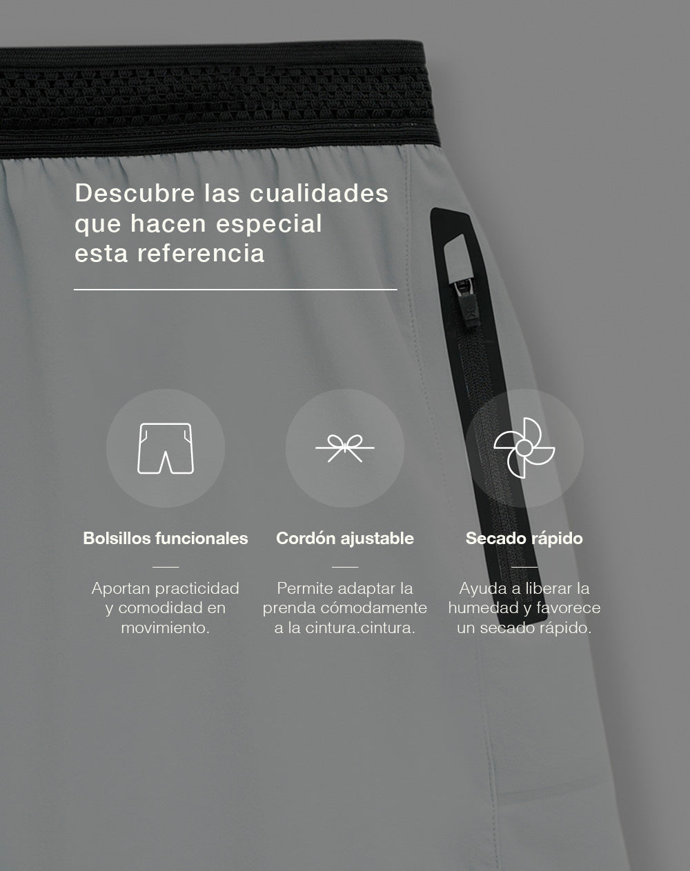 Pantaloneta deportiva secado rápido gris hombre