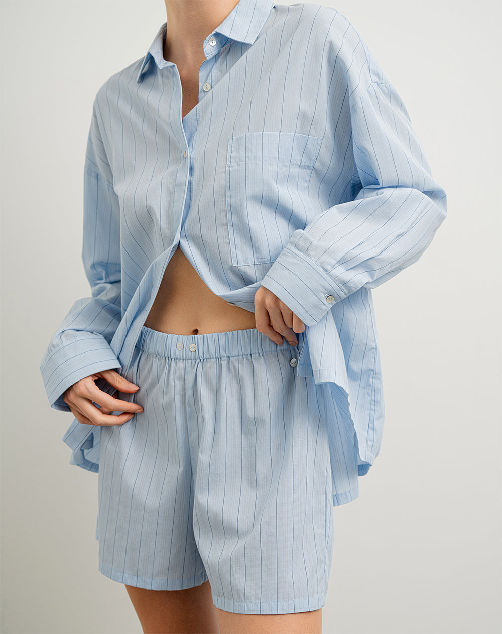 Short de pijama mujer algodón azul claro rayas