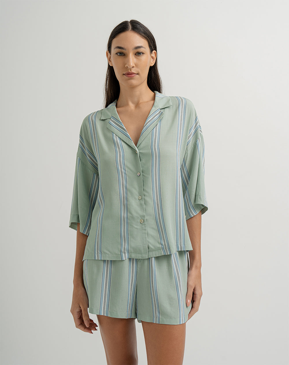 Short de pijama mujer viscosa verde rayas