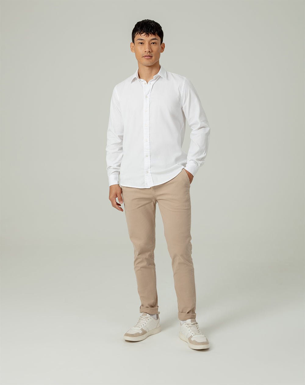 Camisa regular fit manga larga blanca
