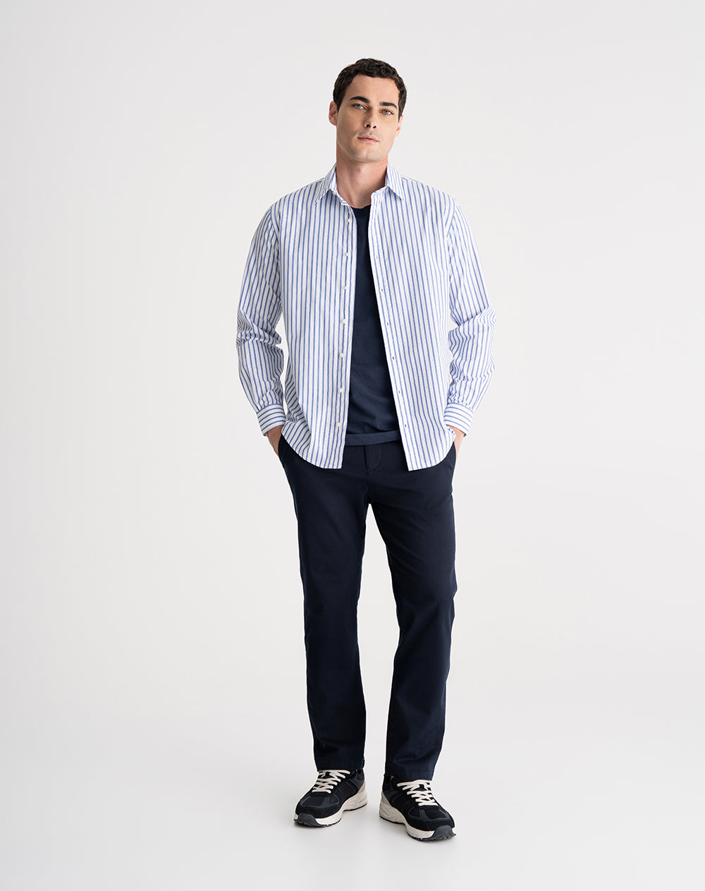 Camisa manga larga regular algodón blanca rayas hombre