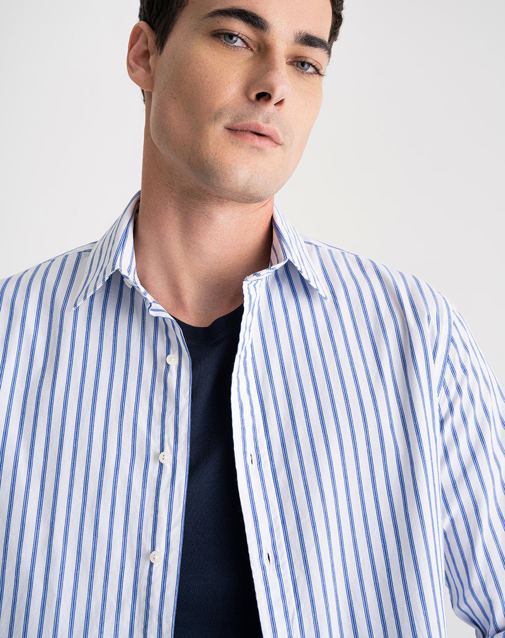 Camisa manga larga regular algodón blanca rayas hombre