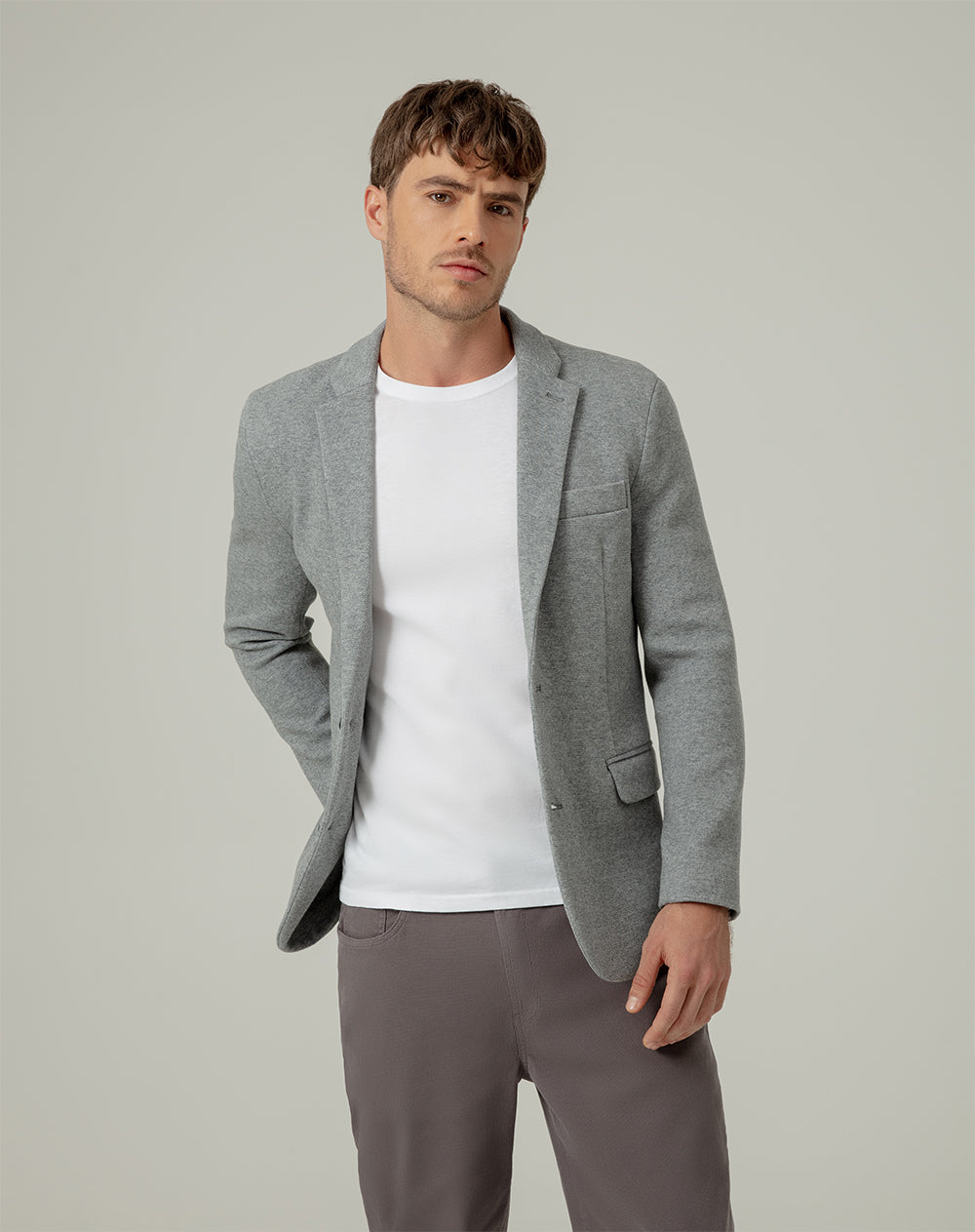 Chaqueta regular fit sin capucha gris jaspeada