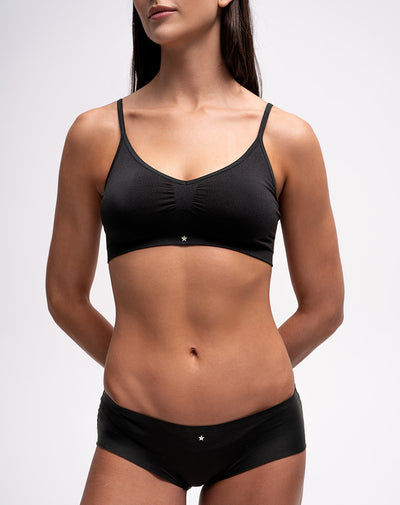 Top en tiras delgadas soporte medio negro