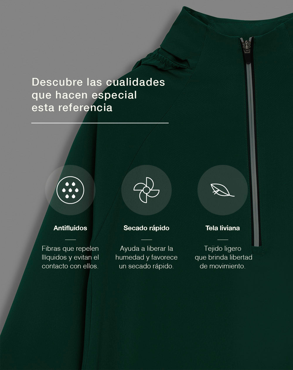 Buzo regular half zip secado rápido verde hombre