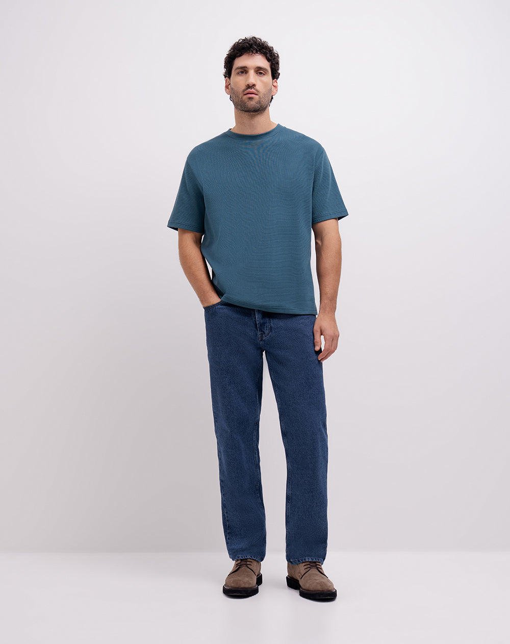 Camiseta regular algodón azul hombre