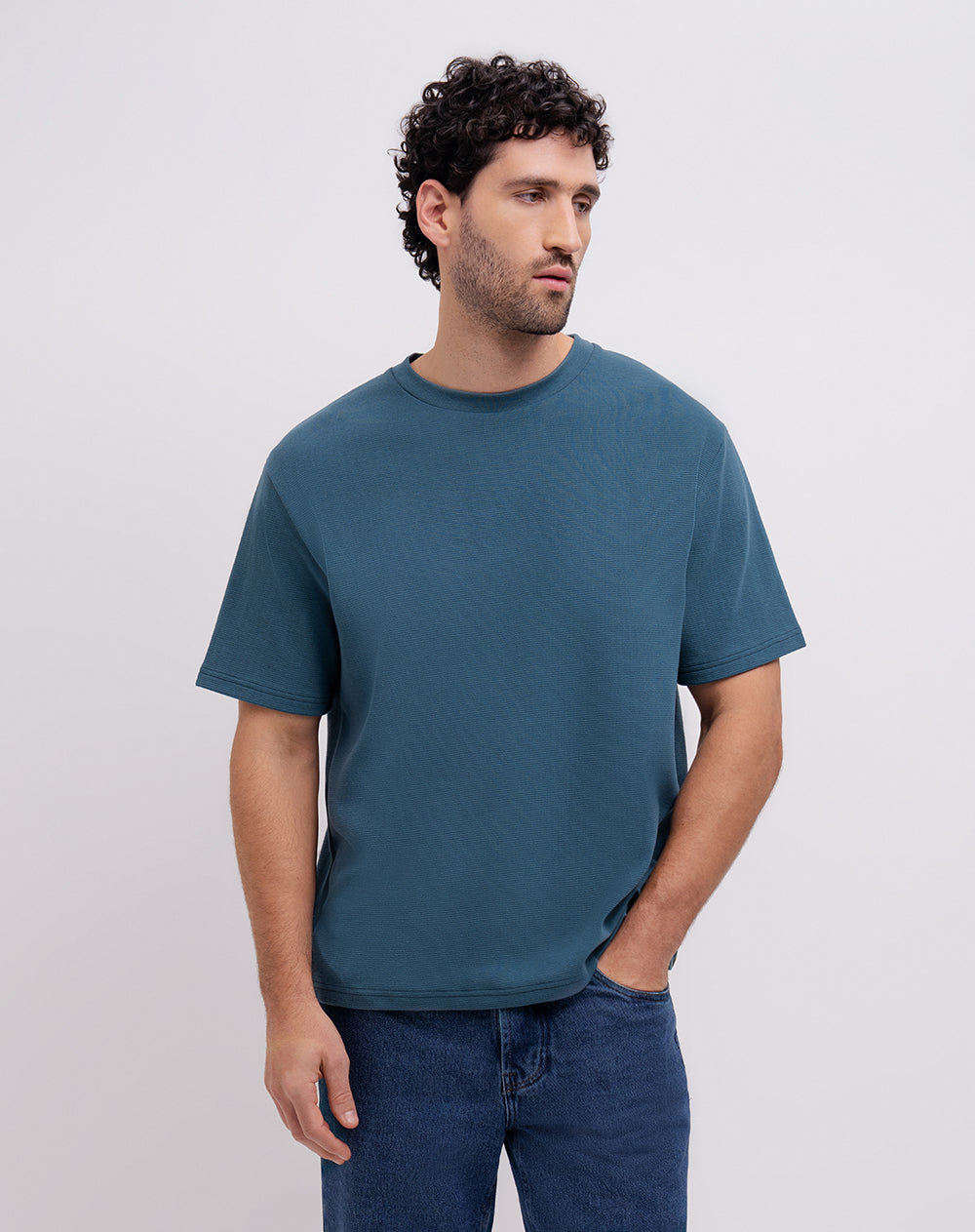 Camiseta regular algodón azul hombre