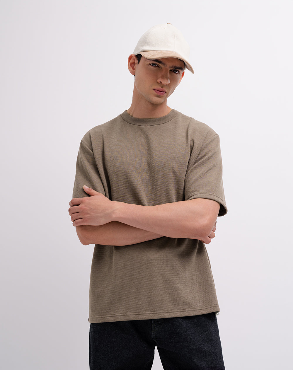 Camiseta regular algodón café hombre