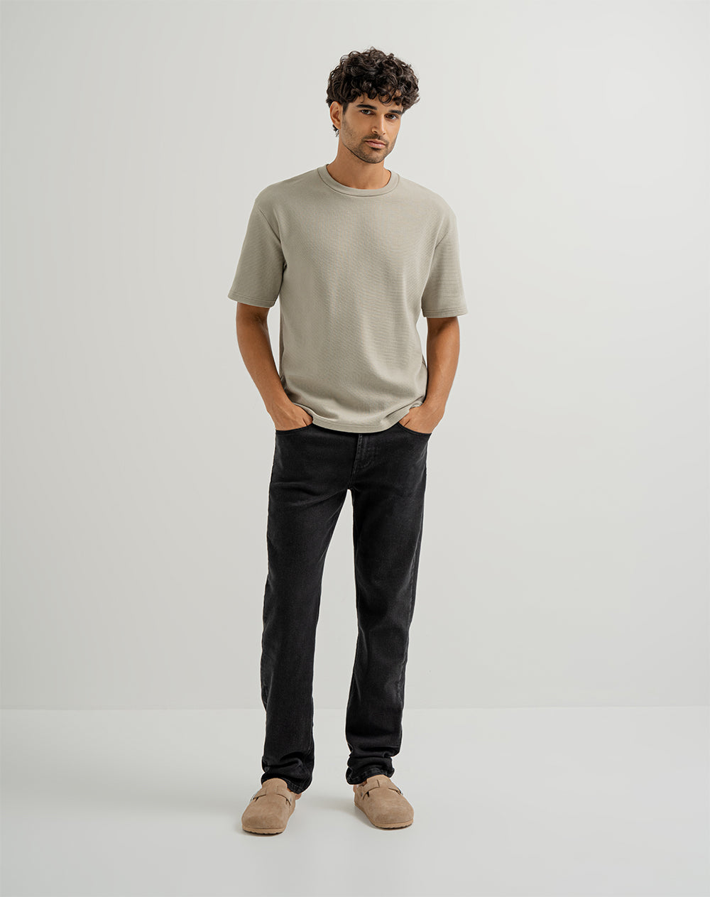 Camiseta oversized fit en tela con textura manga corta verde