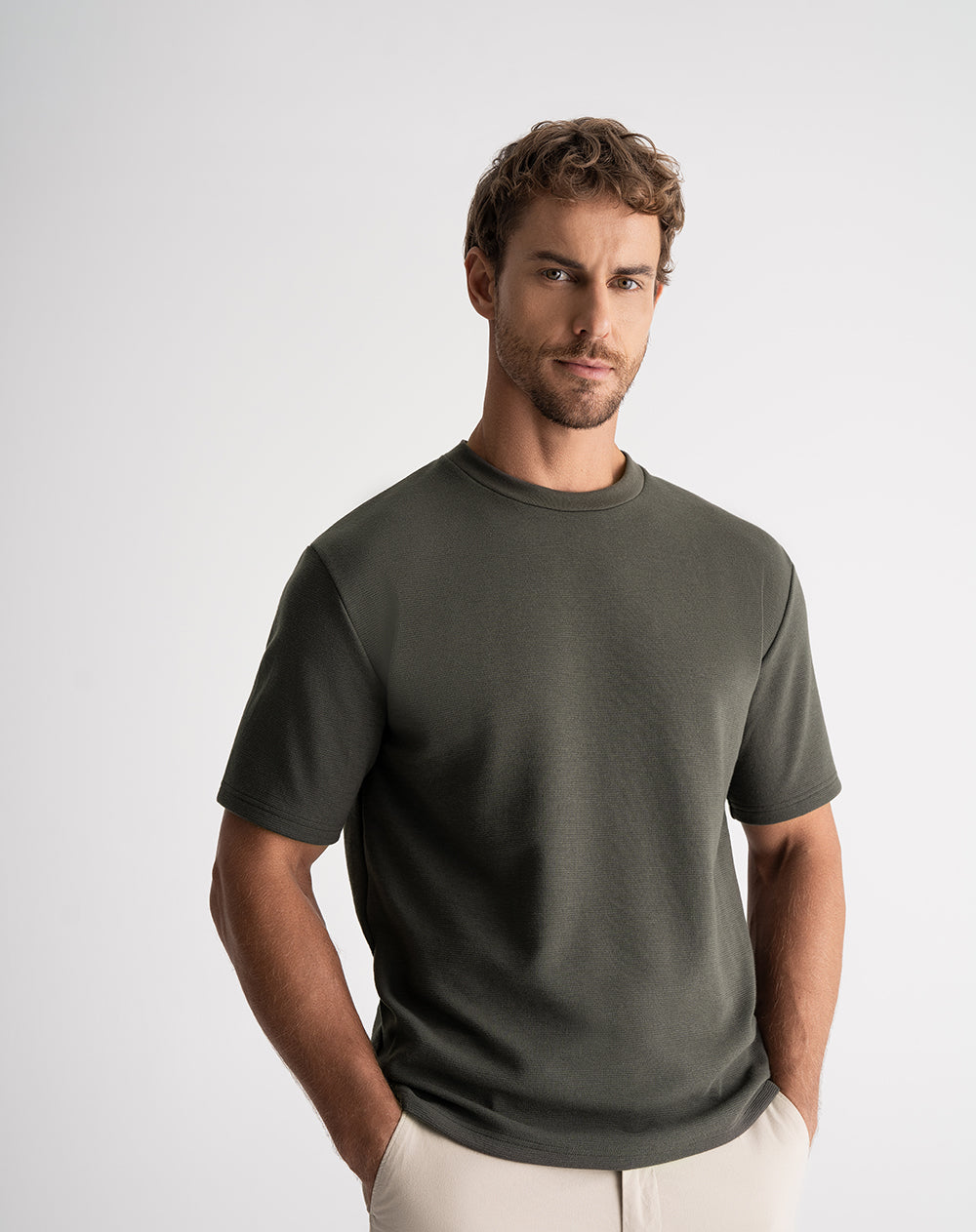 Camiseta regular algodón verde hombre
