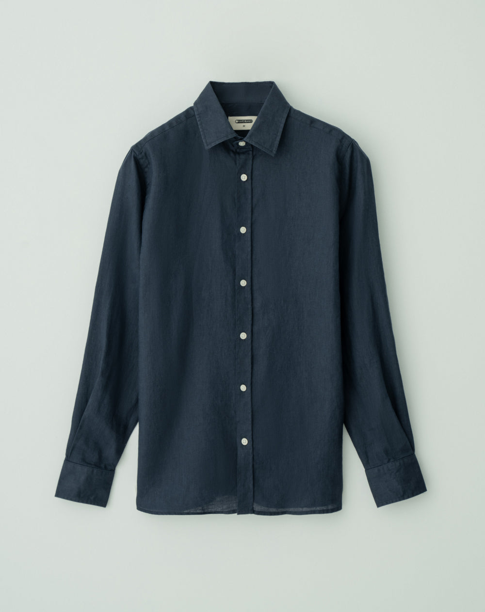 Camisa regular fit en lino manga larga azul