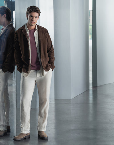 Pantalón chino regular lino caqui hombre