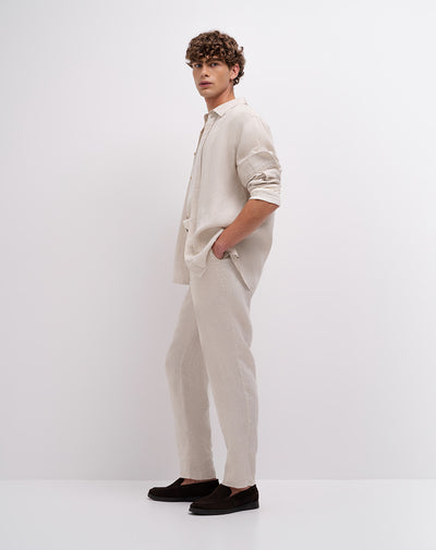 Pantalón chino regular lino caqui hombre
