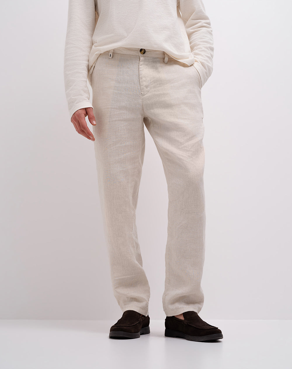 Pantalón chino regular lino caqui hombre