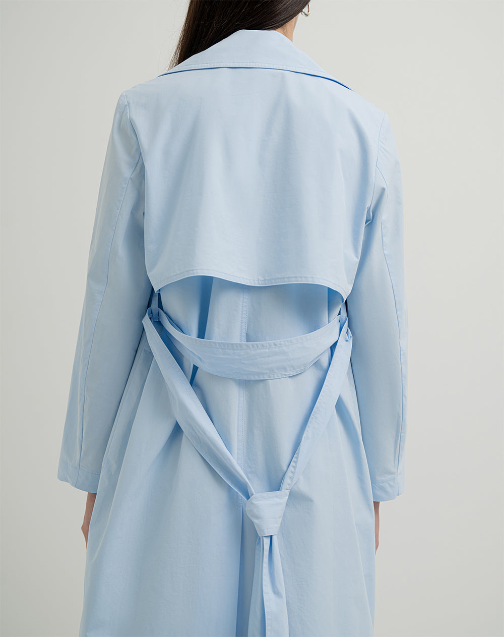 Gabán oversize bolsillos frontales y cinturón algodón azul mujer