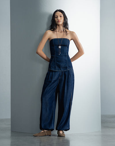 Pantalón tipo harem índigo oscuro mujer