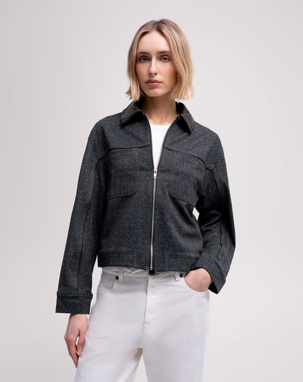Chaqueta confort gris mujer