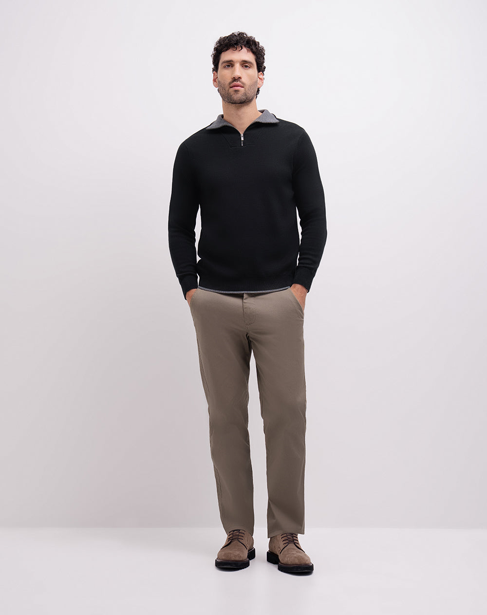 Pantalón chino regular algodón café hombre