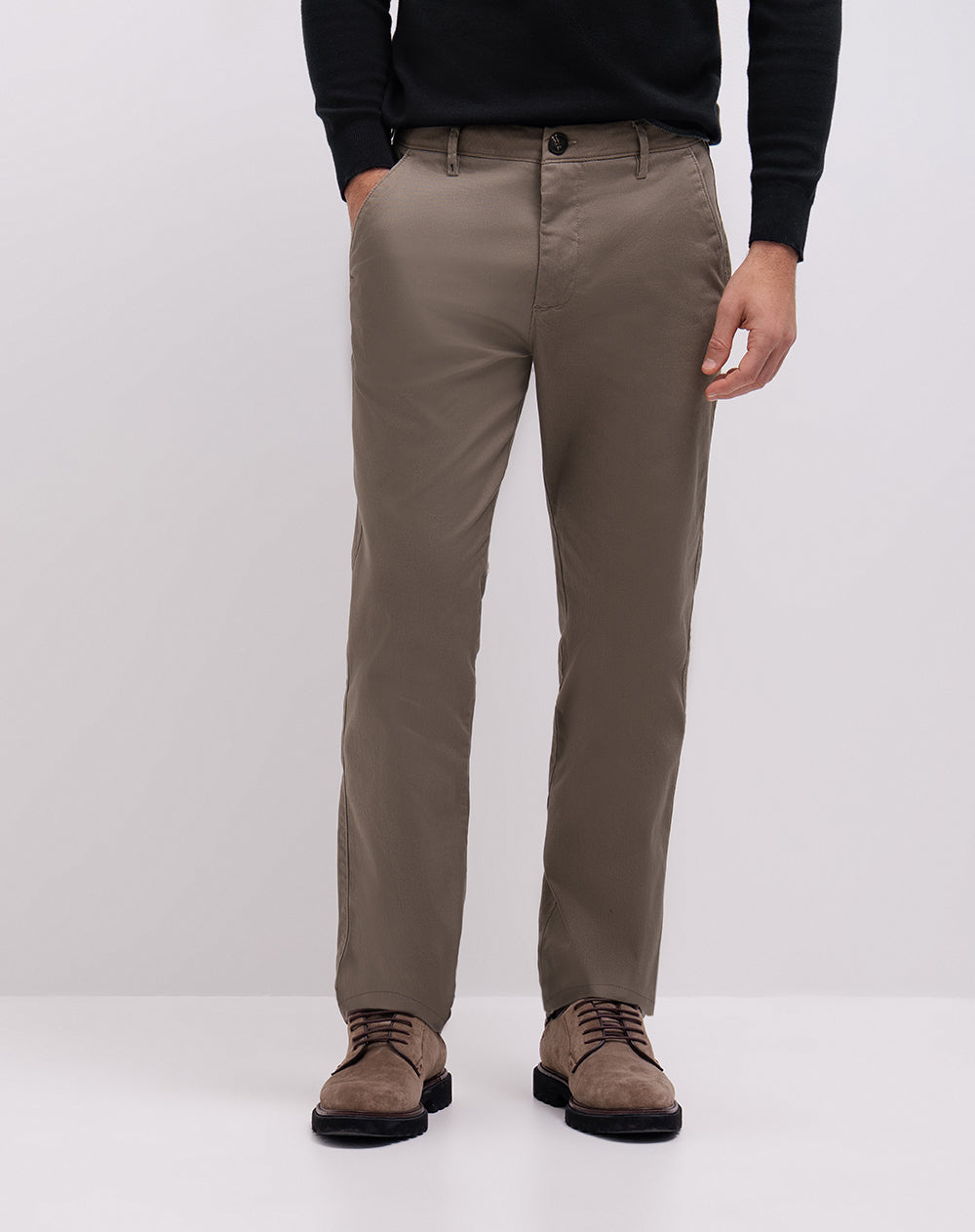 Pantalón chino regular algodón café hombre