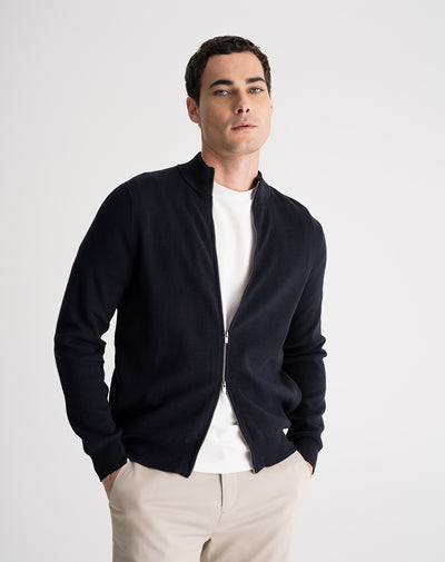 Chaqueta regular tejido de punto algodón azul hombre