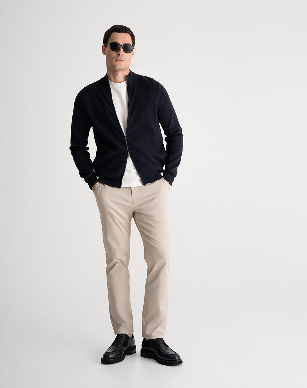 Chaqueta regular tejido de punto algodón azul hombre