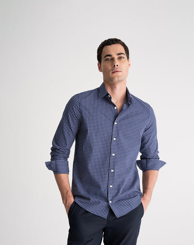 Camisa regular fit manga larga azul con cuadros