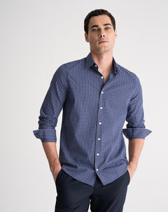 Camisa regular fit manga larga azul con cuadros