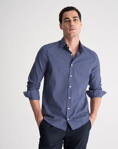 Camisa regular fit manga larga azul con cuadros