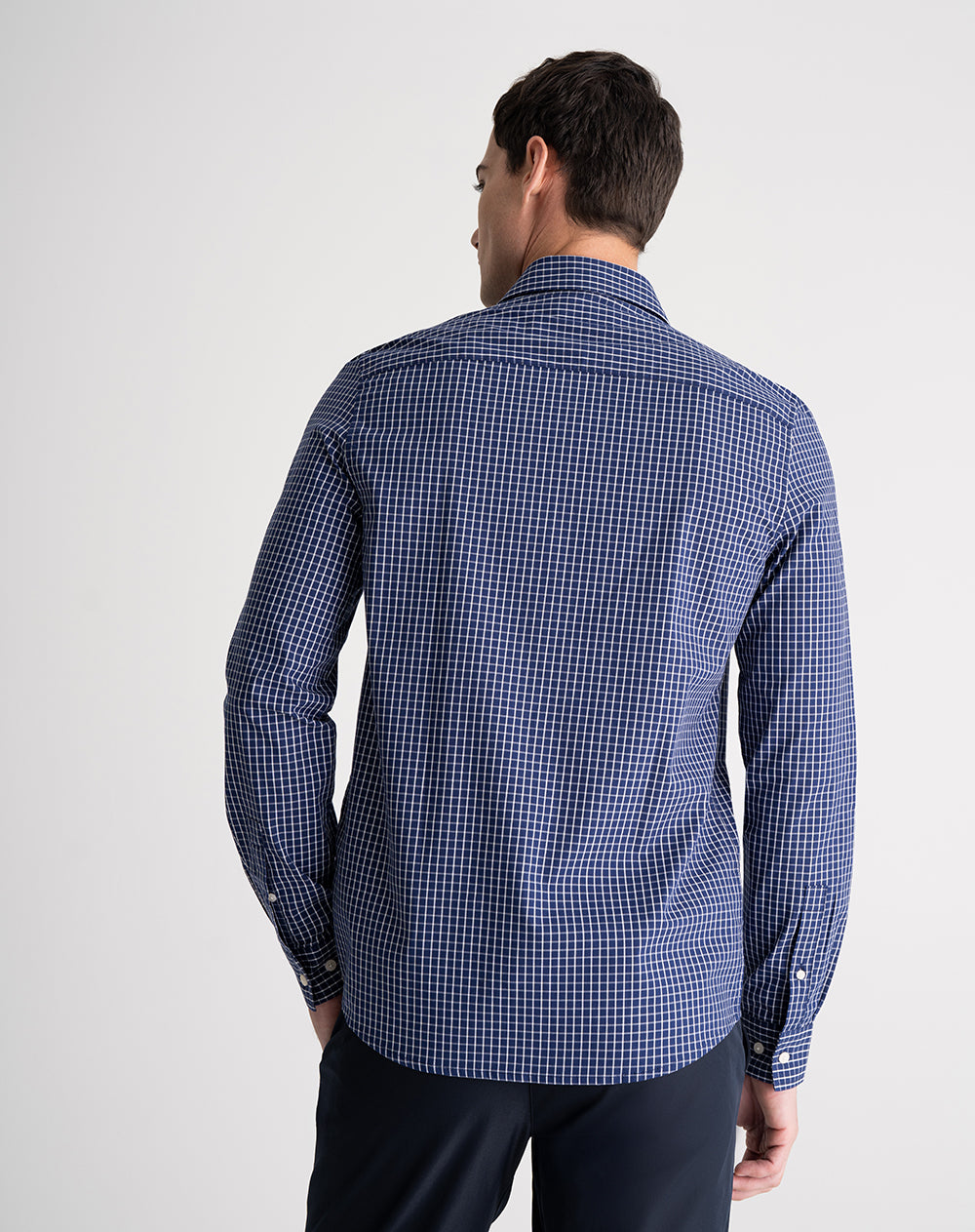 Camisa regular fit manga larga azul con cuadros