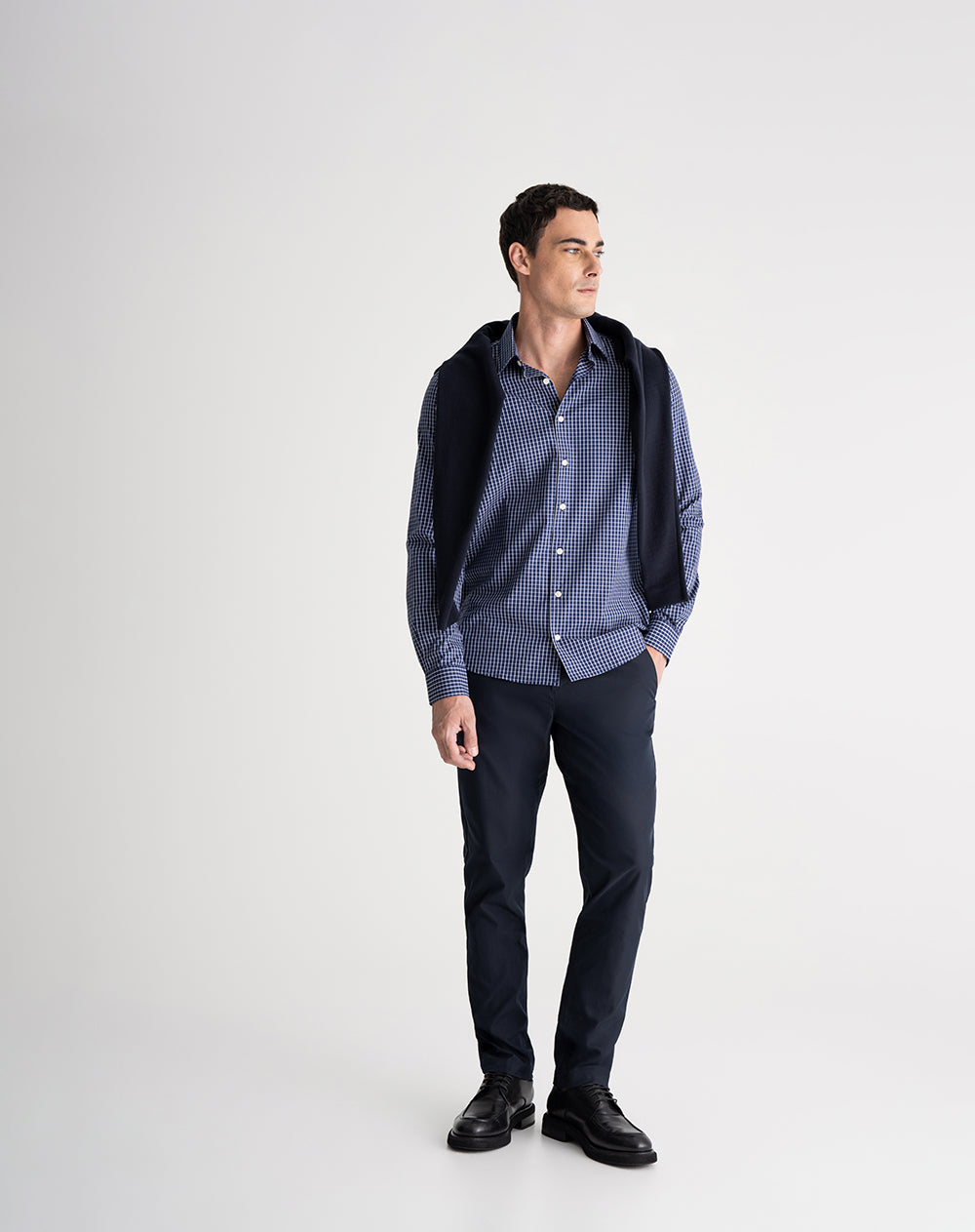 Camisa regular fit manga larga azul con cuadros
