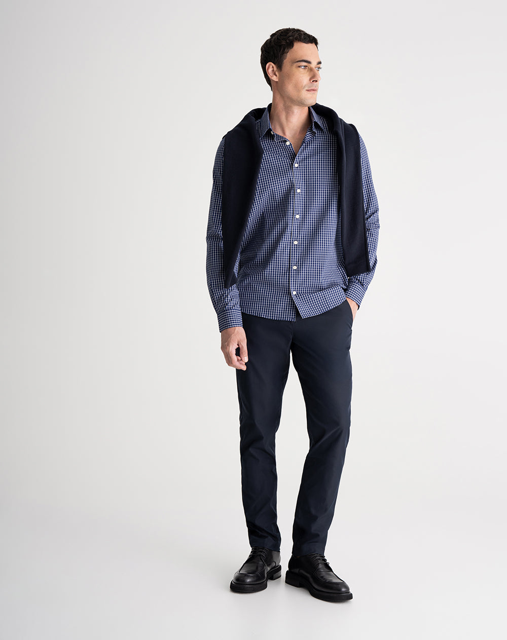 Camisa regular fit manga larga azul con cuadros