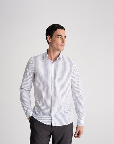 Camisa regular fit manga larga blanca con rayas