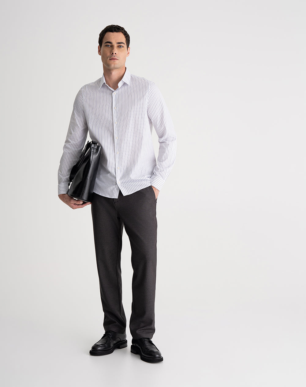 Camisa manga larga regular algodón blanco rayas hombre