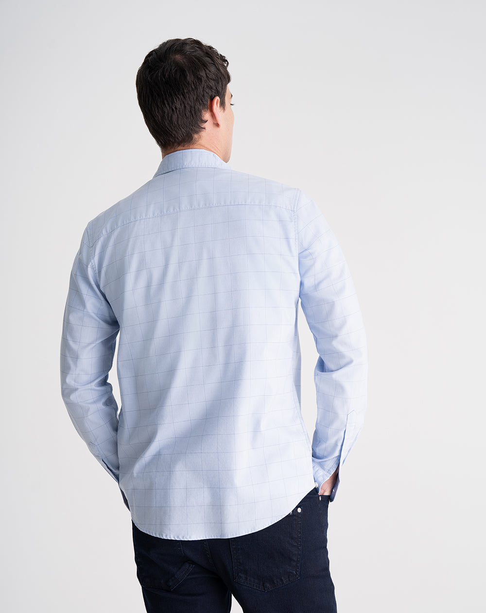Camisa regular fit manga larga azul con cuadros