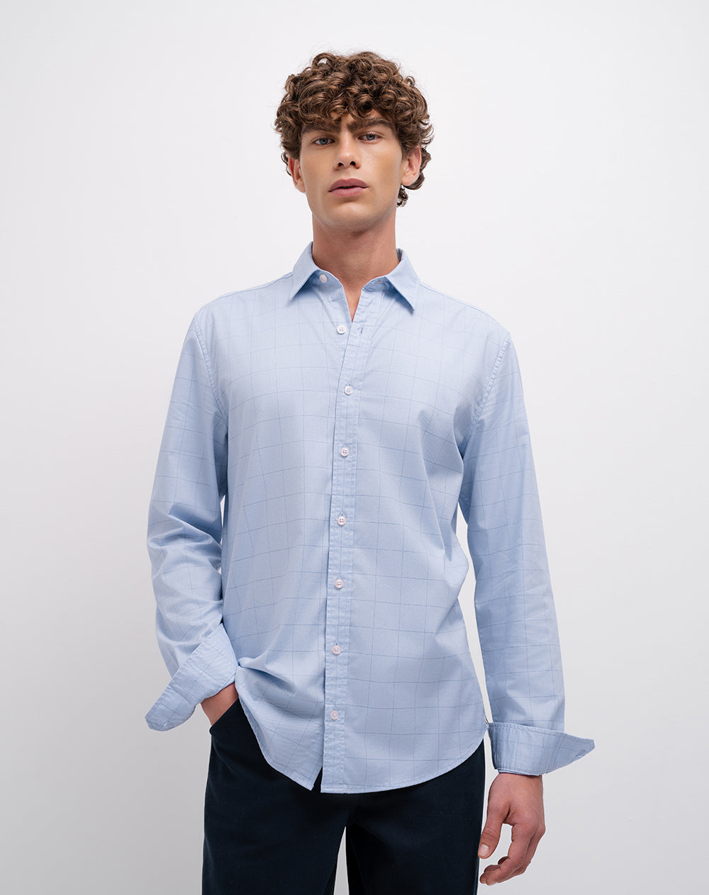 Camisa manga larga regular cuadros hombre