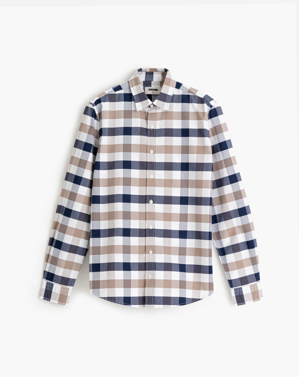 Camisa manga larga regular fit blanco cuadros hombre