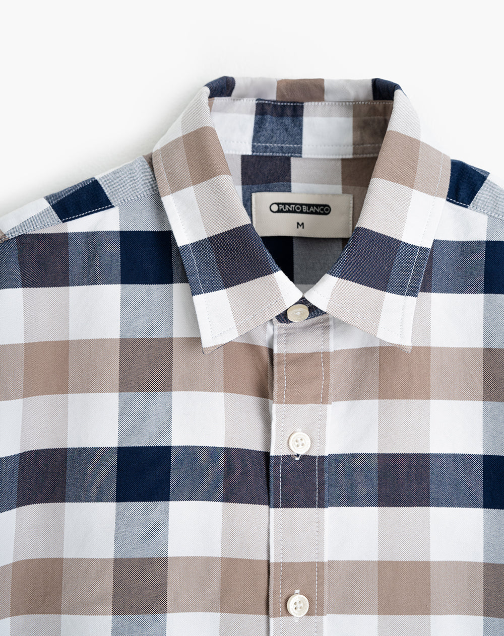 Camisa manga larga regular fit blanco cuadros hombre