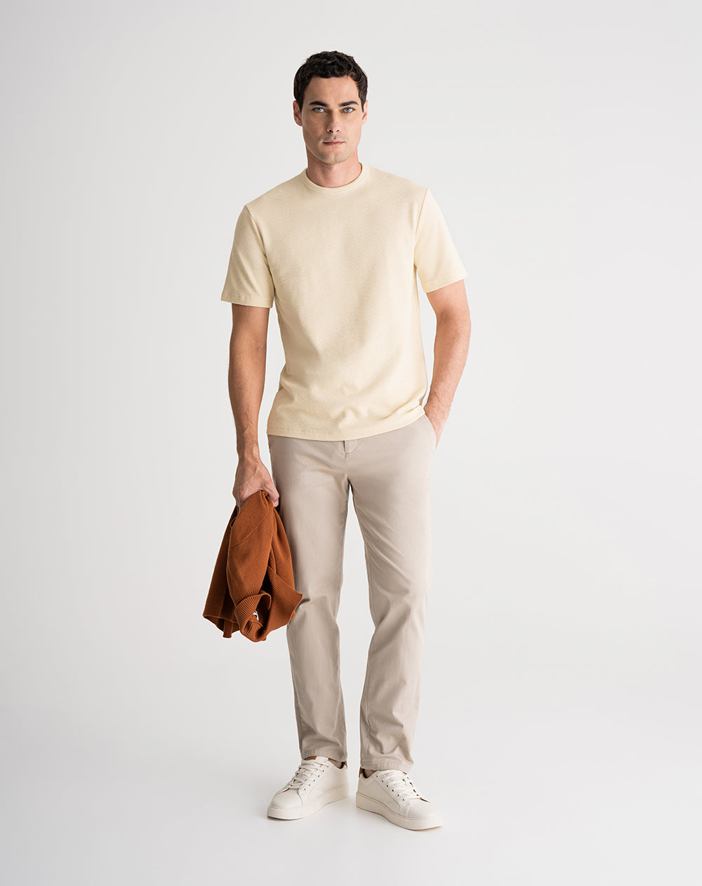 Camiseta regular algodón crema hombre