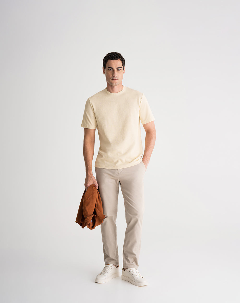 Camiseta regular algodón crema hombre